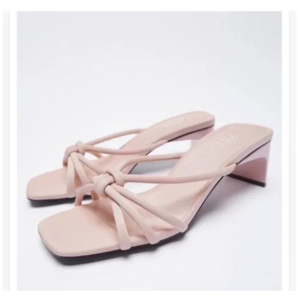 ❤️‍🔥BOGO FREE NWT Zara Blush Knot Strap Pink Heeled Sandals US 6